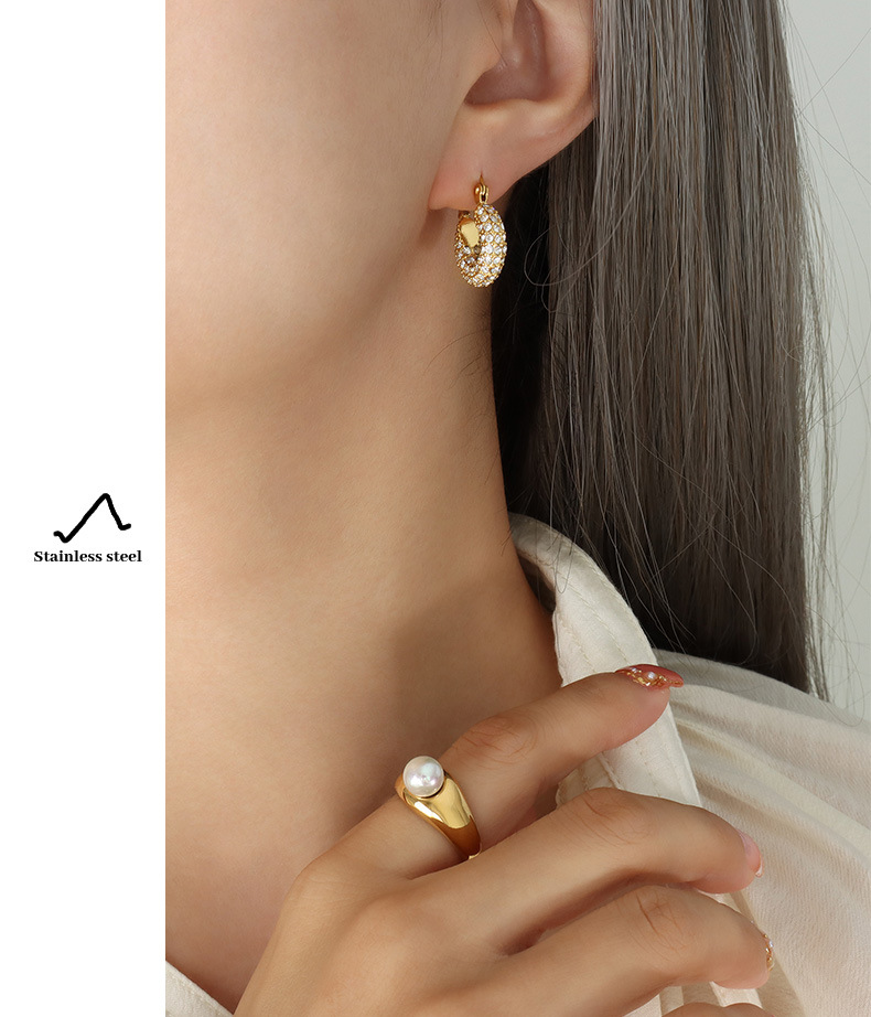 Real Gold Plated Plating Material Zircon Inlay Material Earrings Classification PVD Coated Real Gold Plated U Shape Titanium Steel Elegant Waterproof Non Tarnish Earrings