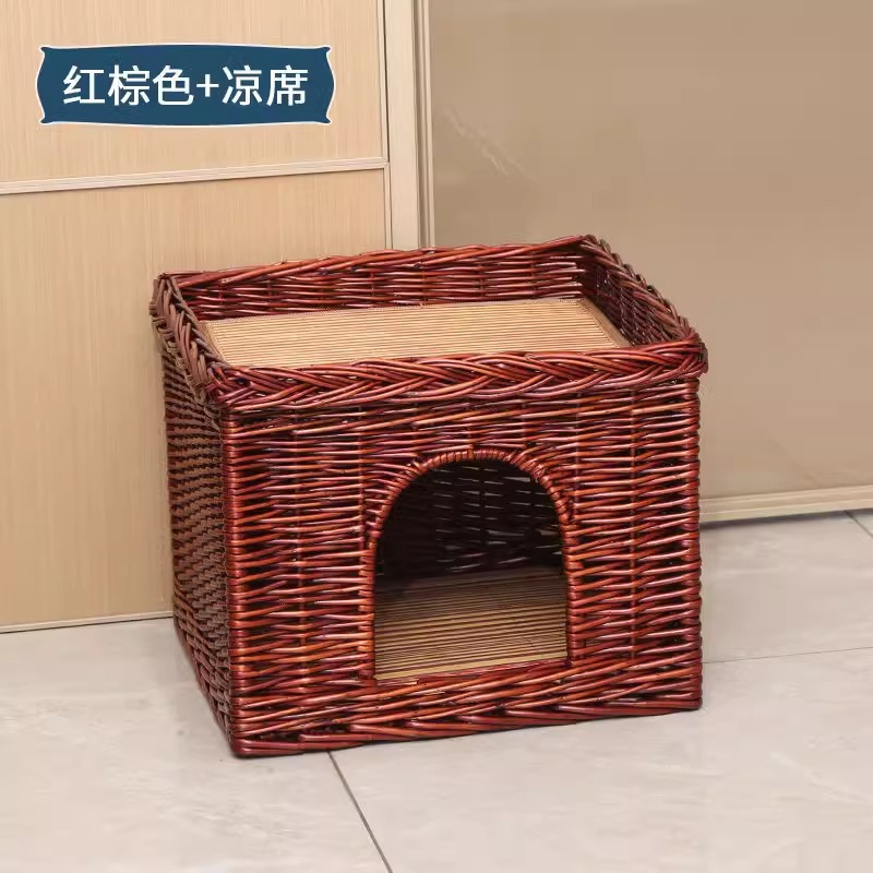 Nido de gato de tejido de sauce VIP Teddy Bear pequeño perro de cuatro estaciones general desmontable y lavable perro de tejido de caña multicapa perro de mascotas