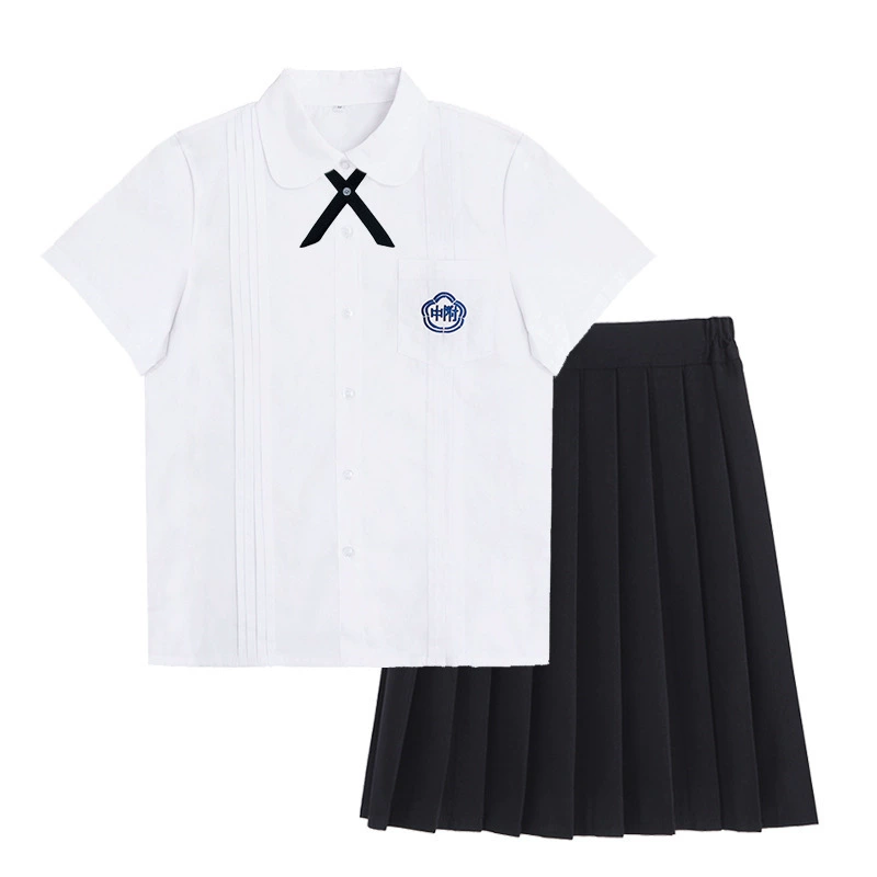 Uniform, shirt, student pleated skirt, set, long-sleeve, brace, with embroidery