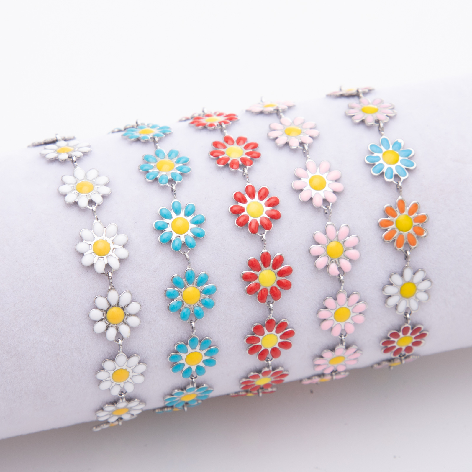 9.9mm large chrysanthemum titanium steel bracelet 18K gold daisy single-sided oil-dropping stainless steel jewelry girly aesthetic jewelry