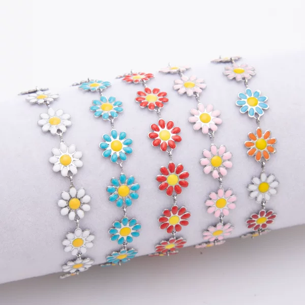 9.9mm large chrysanthemum titanium steel bracelet 18K gold daisy single-sided oil-dropping stainless steel jewelry girly aesthetic jewelry