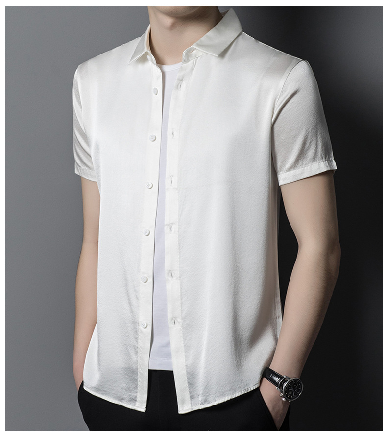 Áo sơ mi nam ngắn tay lụa tơ tằm cao cấp — Màu đen S3900 chi tiết 10