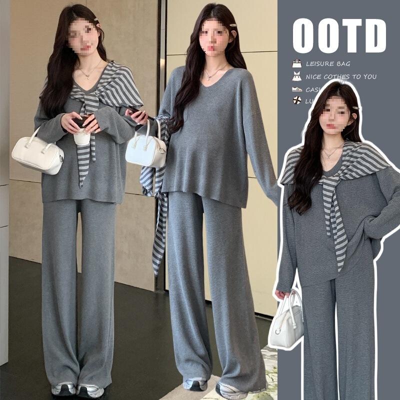 Cross-border maternity autumn and winter outfit, new style maternity wear, a complete set of high-end, relaxed-style knitted two-piece outfit for spring Cross-border maternity autumn and winter outfit, new style maternity wear, a complete set of high-end, relaxed-style knitted two-piece outfit for spring