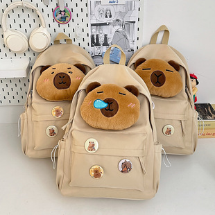 Cute Plush Schoolbag for Girls Junior High School Cartoon Campus Double Backpack New Large Capacity Commuter Simple Backpack