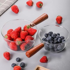 High borosilicate glass pot, household baby food pot, milk warming pot, wooden-handled pot, Japanese-style minimalist side-handle pot, fruit salad pot