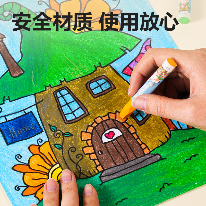 得力油画棒六角蜡笔安全无毒不脏手幼儿画笔12/24/36色油画棒批发|undefined