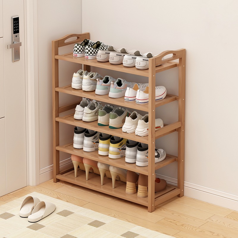 Estante de zapatos puerta doméstica puerta de entrada multicapa simple nuevo 2025 explosión de madera maciza alquiler de habitaciones gabinete de zapatos interiores