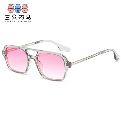 新款跨境女士双梁方框墨镜女时尚浅色海洋片眼镜小清新日常太阳镜