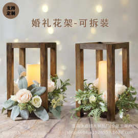 跨境实木婚礼烛台花架 桌面装饰木质烛台灯笼架 摆件可移动收纳架