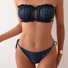 2026欧美新款抹胸女士分体泳衣潮流性感沙滩泳装褶皱比基尼bikini