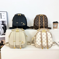 Chic Letter Double Strap Women's New Korean Version Soft Leather Backpack Fashion Simple Multi-Wear Crossbody and Shoulder Bag