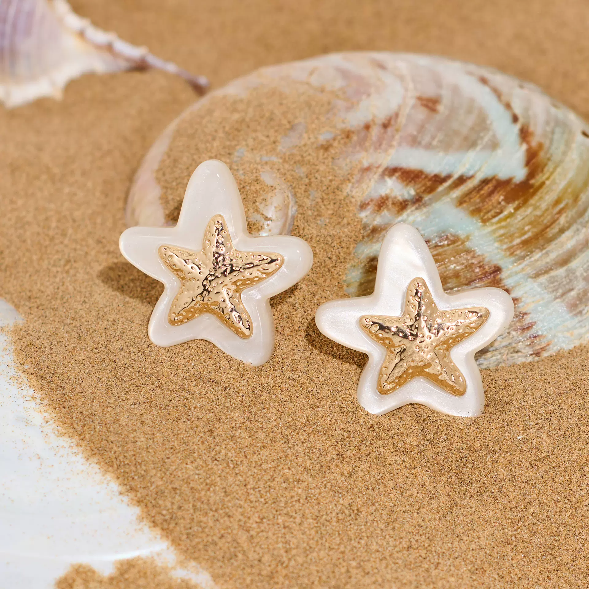 欧美跨境海洋耳饰度假风海星金属耳坠高级感创意几何百搭夸张耳环