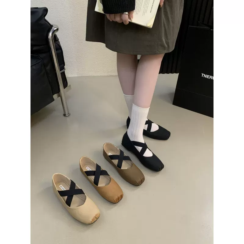法式复古单鞋配裙子交叉芭蕾舞鞋春秋四季软底软面百搭女平底鞋子