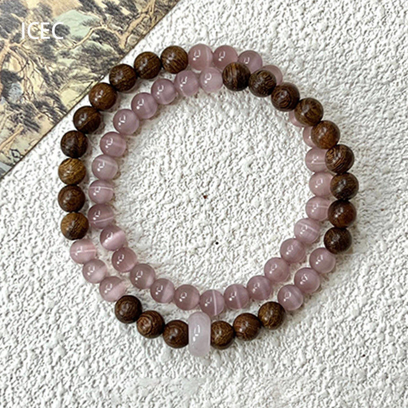 Exquisite Pink Firefly Bead Bracelet Vintage Double Layer Style_voghion.com