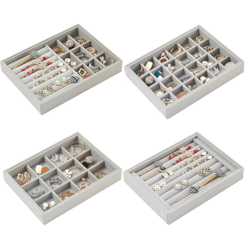 Jewelry tray gray plush jewelry display stand earring earrings bracelet storage box tray 20*15