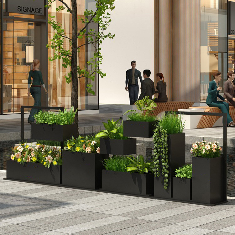 Caja de plantas verdes de hierro forjado al aire libre combinación de bonsai rack rack de flores idílico ranura de flores suelo valla de carretera municipal rack de flores image 5