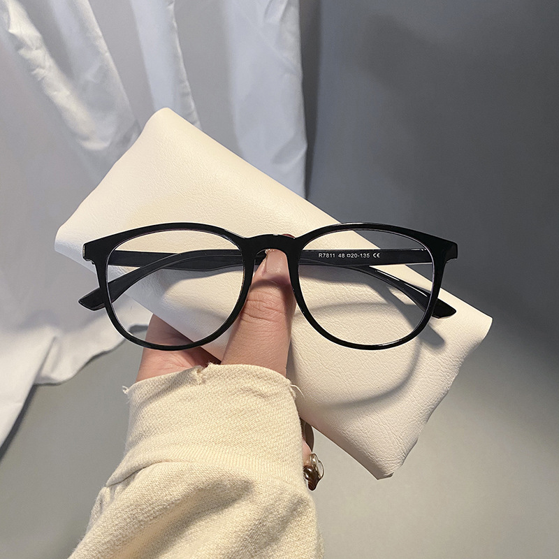 Miopía gafas hombres de estilo coreano de moda marco redondo marco negro liso en línea a juego grado pantalla digital cara gafas pequeñas marco gafas lisas mujeres