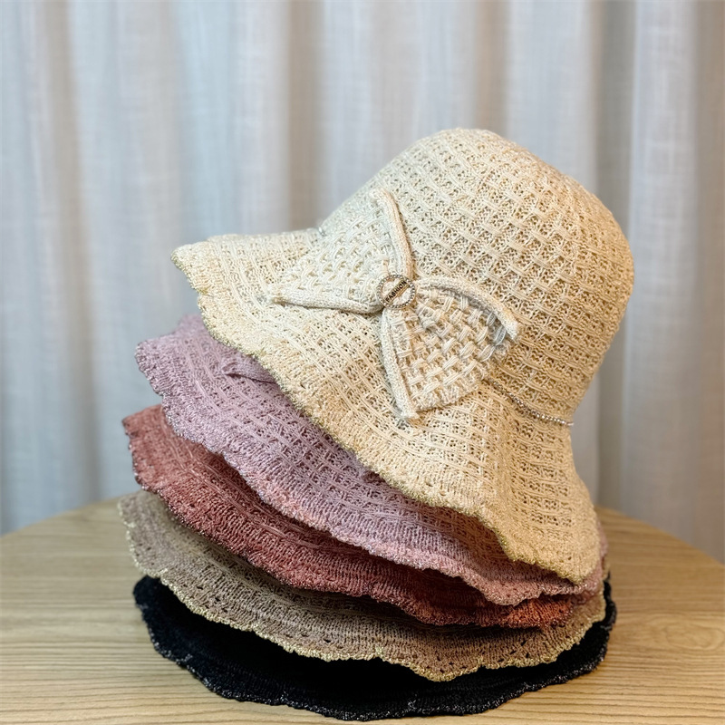 Women's Straw Hat With Ruffle Edge And Bow For Summer Sunshade_voghion.com