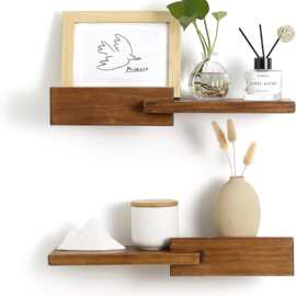 实木置物架2件套家居客厅壁挂式展示架卫生间收纳架多功能挂墙