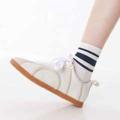 7064 Women's Summer Thin Letter Striped White Knee-High Socks, Fashion Trendy Sporty Cotton Socks