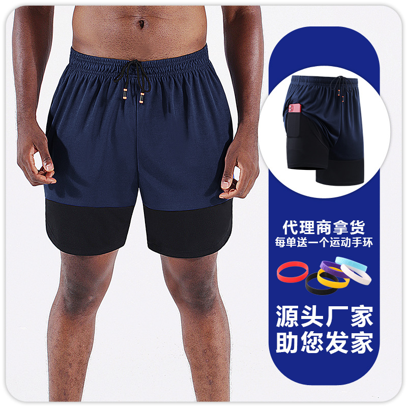 Pantalones cortos de secado rápido verano nuevos pantalones de entrenamiento de baloncesto de dos piezas falsos europeos y americanos anti-exposición correr pantalones cortos deportivos hombres image 13