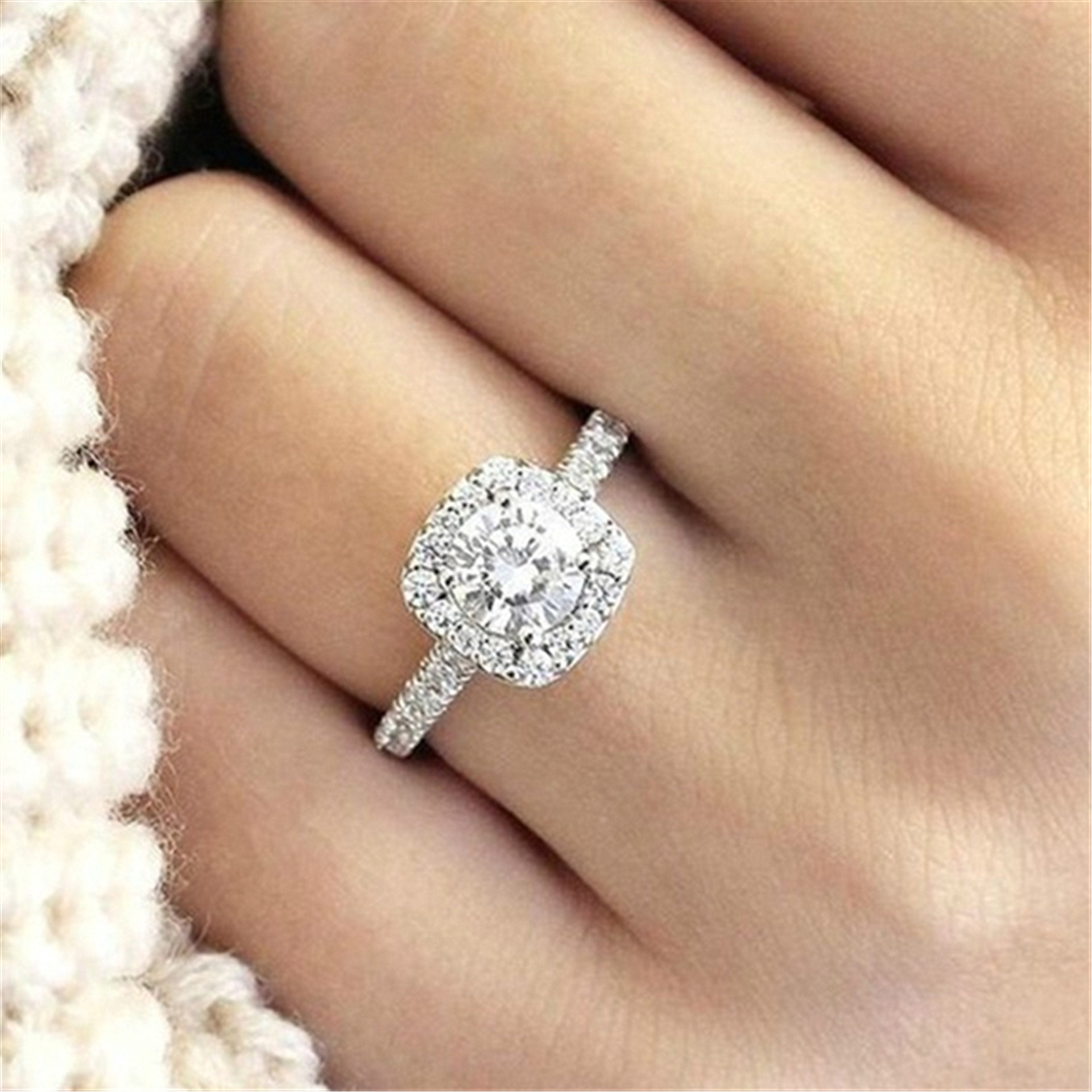 Cross-Border Hot-Selling New White Golden-Plated Eight Hearts and Eight Arrows Simulated Zircon Engagement Ring European and American Hot-Selling Jewelry
