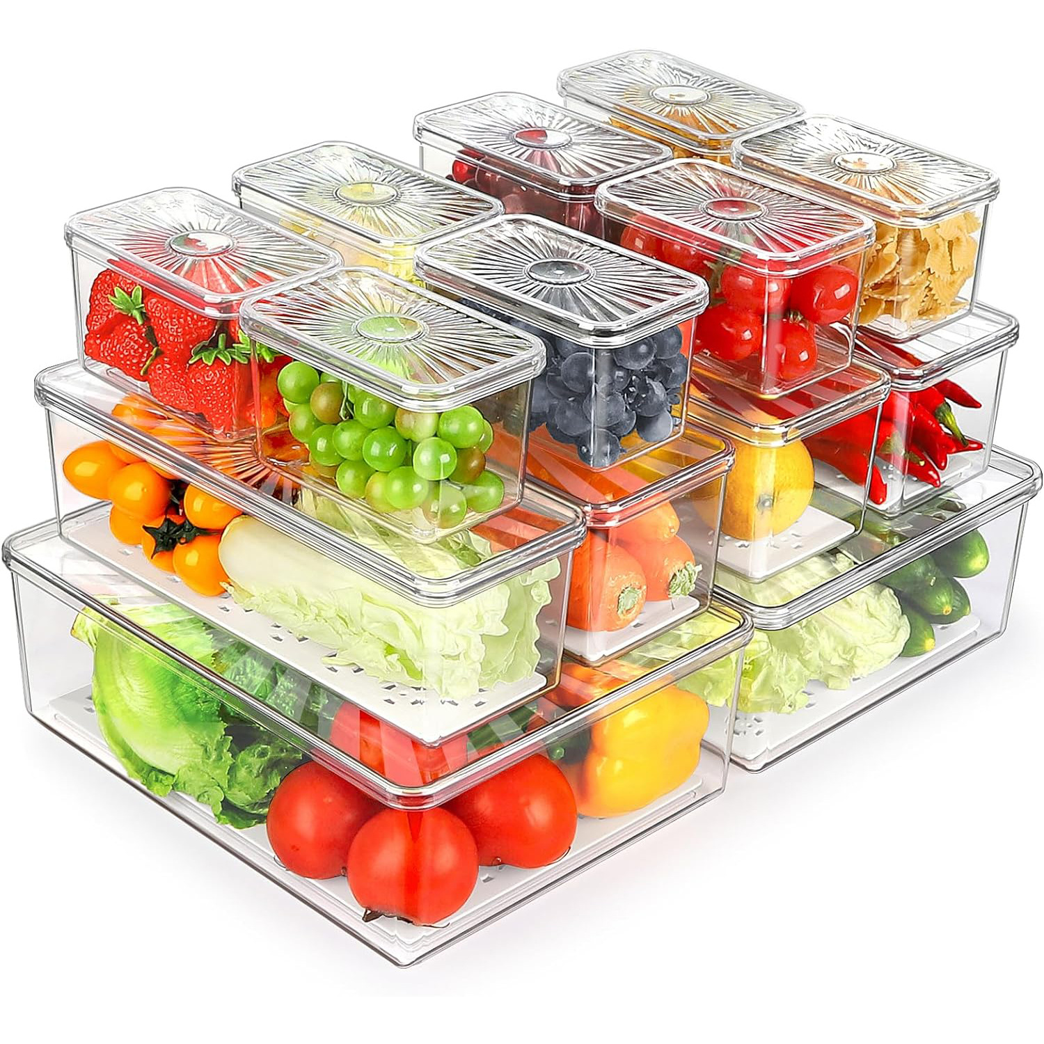 Transfronterizo Amazon caja de almacenamiento de conservación fresca transparente tipo cajón con tapa de plástico rectángulo refrigerador doméstico acabado de frutas y verduras