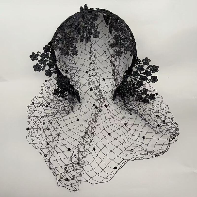 Amazon Retro European and American Bridal Tea Party Party Lace Mesh Hair Accessories Face Covering Rhinestone Veil Hair Clamp Head Hoop