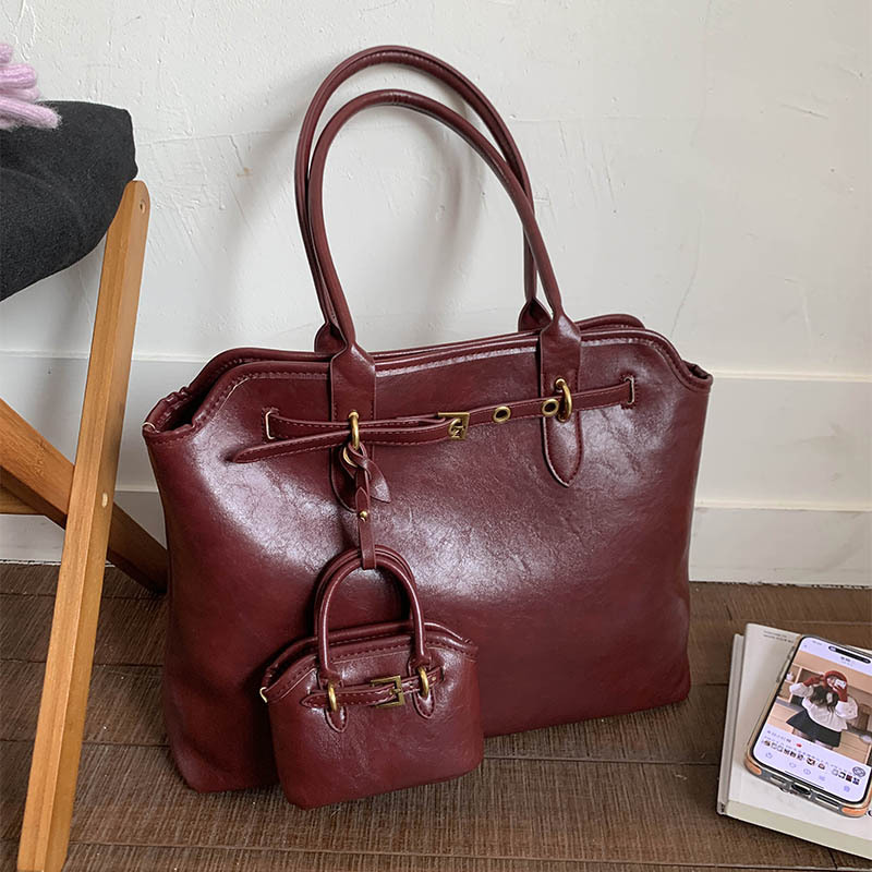 Retro Cowhide Tote Bag For Women 2025 New Arrival Casual Versatile Luxury Large Capacity Shoulder Underarm Bag - Thumbnail 3
