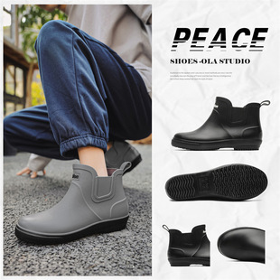 Men's Rain Boots Cross-Border Short Thickened Rain Boots Non-Slip Wear-Resistant Water Shoes Car Wash Work Rubber Shoes Men's Waterproof Fashion Overshoes