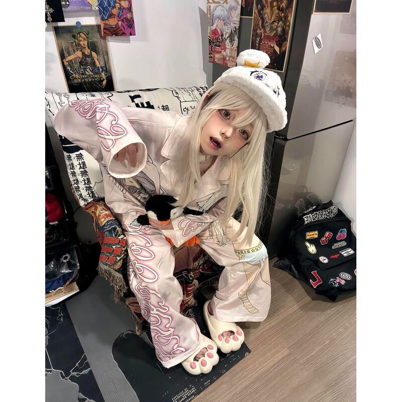 Ins Girl Two-Dimensional Cartoon Print Pajamas Women's Spring & Fall Style Long-Sleeved Long Pants Casual Large Size Home Wear Set Ins Girl Two-Dimensional Cartoon Print Pajamas Women's Spring & Fall Style Long-Sleeved Long Pants Casual Large Size Home Wear Set