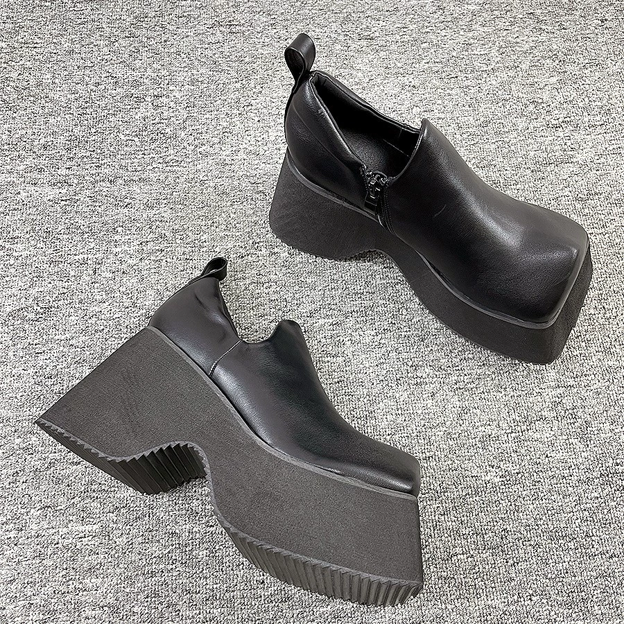 Ретро квадратная голова сплошная кожаная обувь на толстой подошве женская 10CM оригинальная сосновая кондитерская