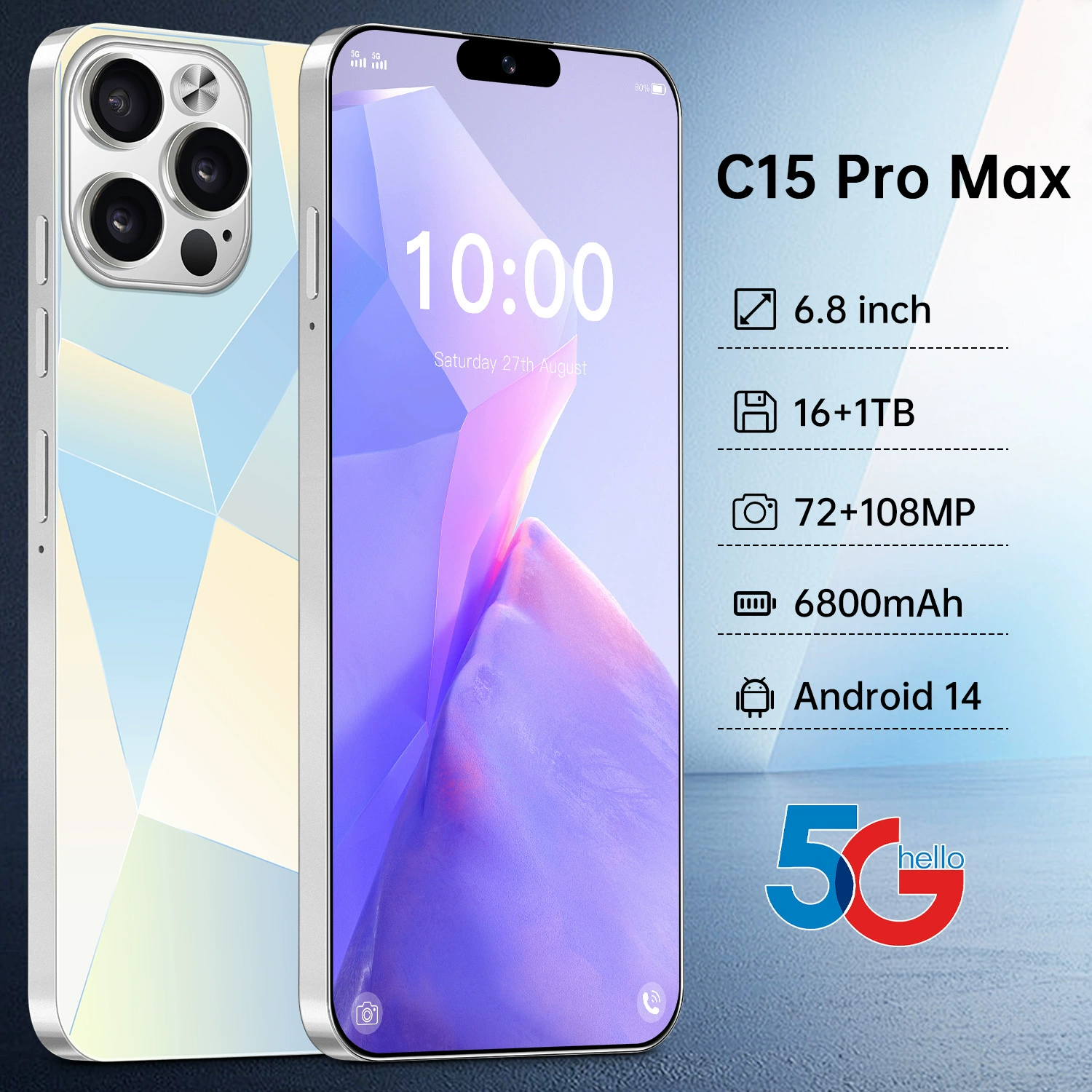 Смартфон C15 15ProMax, 5G, Android