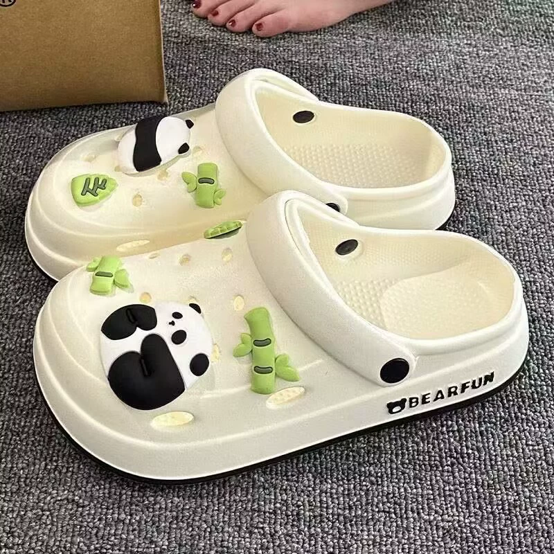 Модные женские сабо на толстой подошве для лета, милые нескользящие дышащие тапочки на мягкой подошве с рисунком для пар.