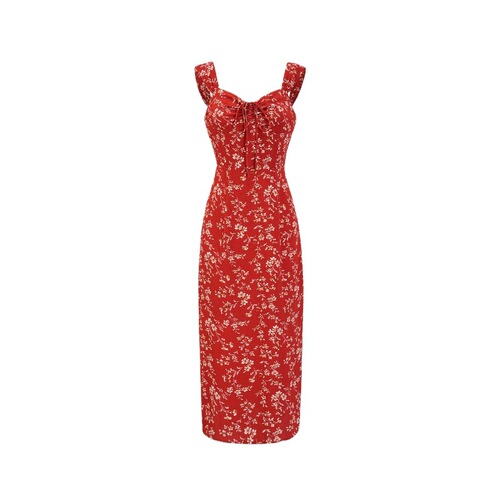 Breakfast French Red Floral Strappy Dress for Children Summer 2025 New Beach Vacation Sand Dress