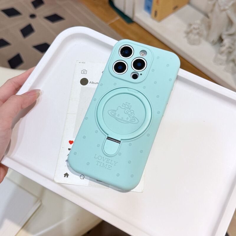 Apple 16ProMax 液体シリコーン水玉キティ猫携帯電話ケース磁気ホルダー細穴保護カバーに適しています|undefined