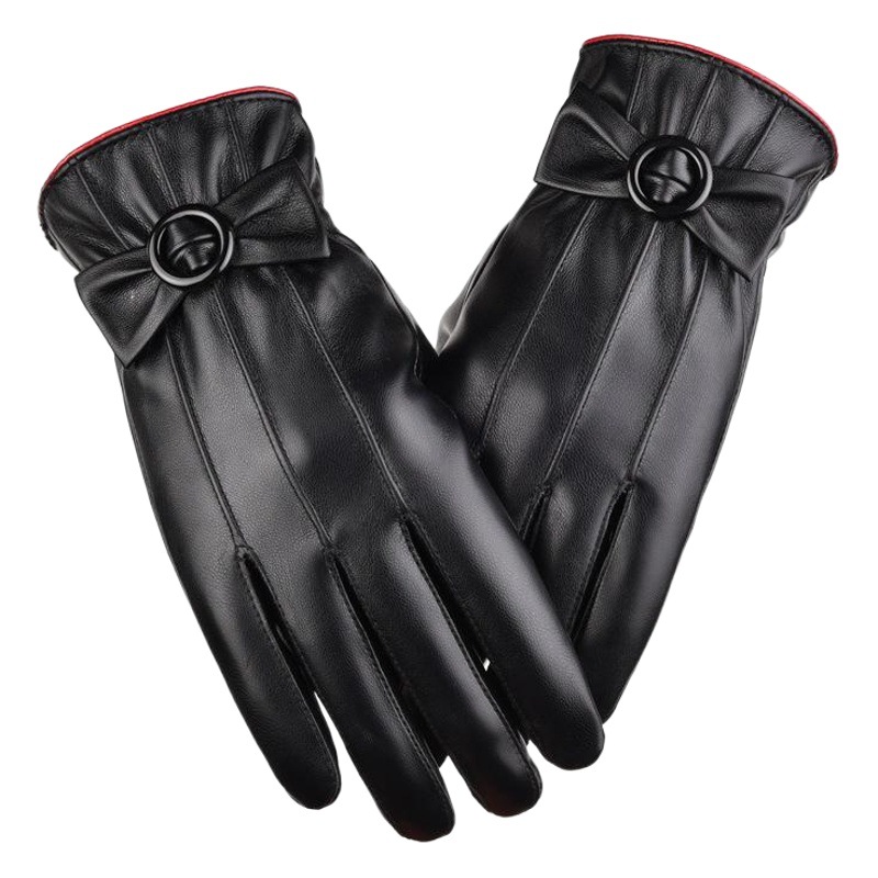 Guantes de cuero cálidos para mujer nuevos guantes de PU de invierno con forro polar engrosados guantes de pantalla táctil a prueba de frío