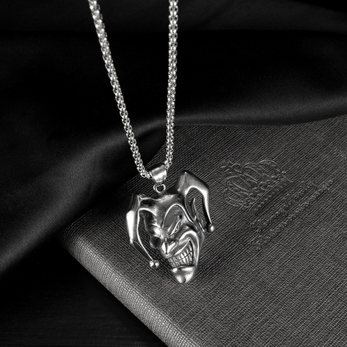  European and American Cross-border Accessory Clown Smile Necklace Stainless Steel Pendant Men Retro Trend Brand Titanium Steel Accessory