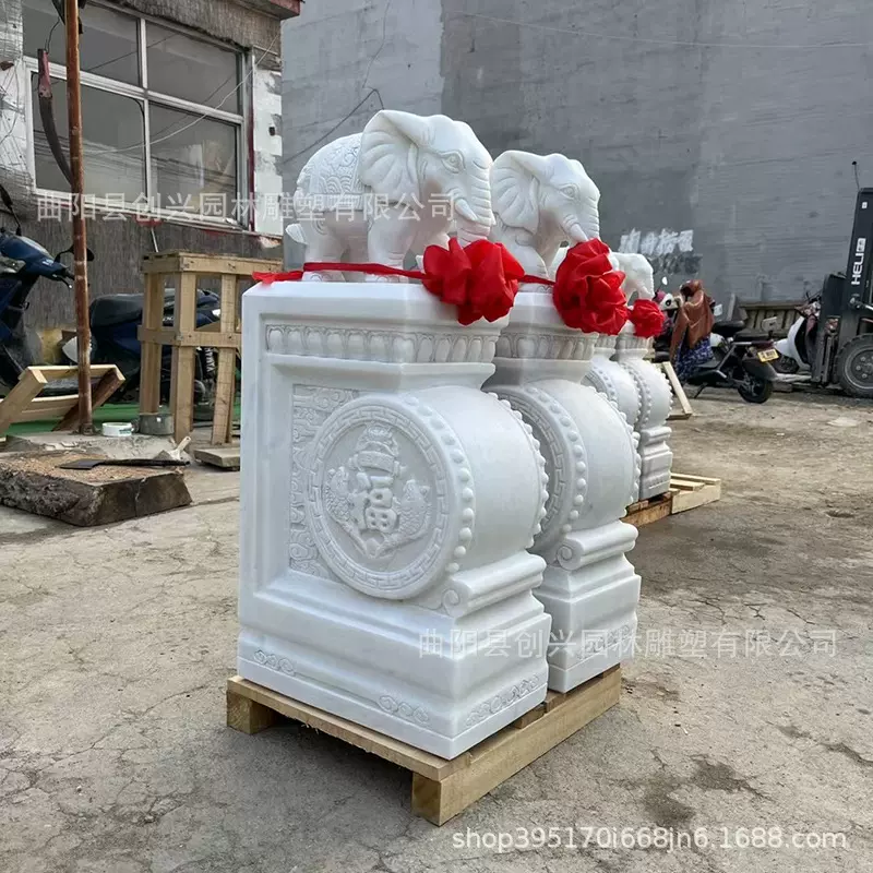 厂家石雕汉白玉门墩抱鼓石小象门口摆件中式庭院别墅门当狮子招财
