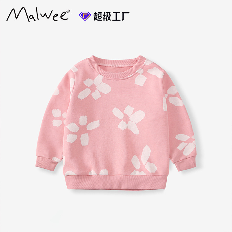 Sudadera de niña malwee transfronteriza otoño e invierno nuevo estilo europeo y americano niños pequeños y medianos estampado estilo occidental cuello redondo manga larga casual top