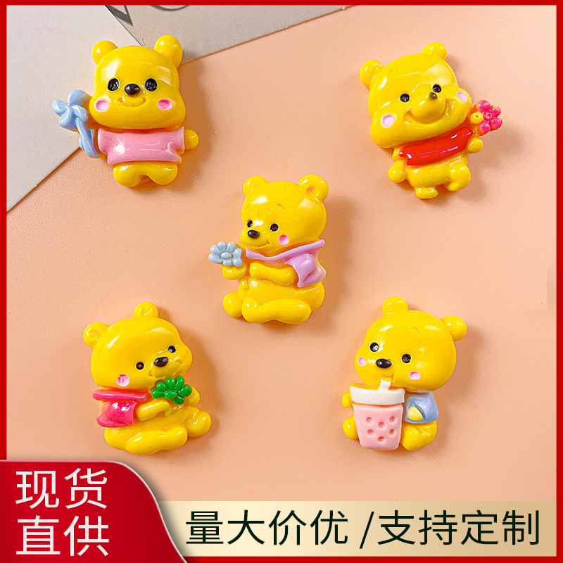 Nueva historieta pooh oso resina accesorios diy accesorios para el cabello horquilla accesorios hechos a mano goka crema de goma caja del teléfono diadema