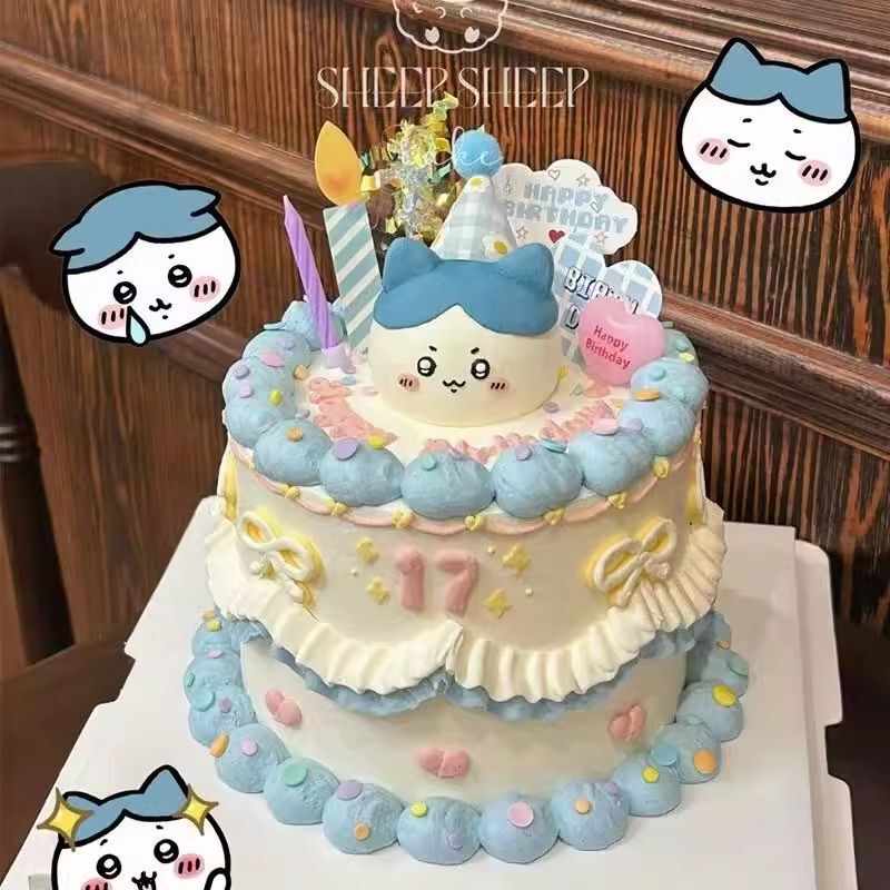 可爱儿童生日蛋糕装饰软胶动物小八乌萨奇吉伊玩偶甜品装扮摆件|undefined