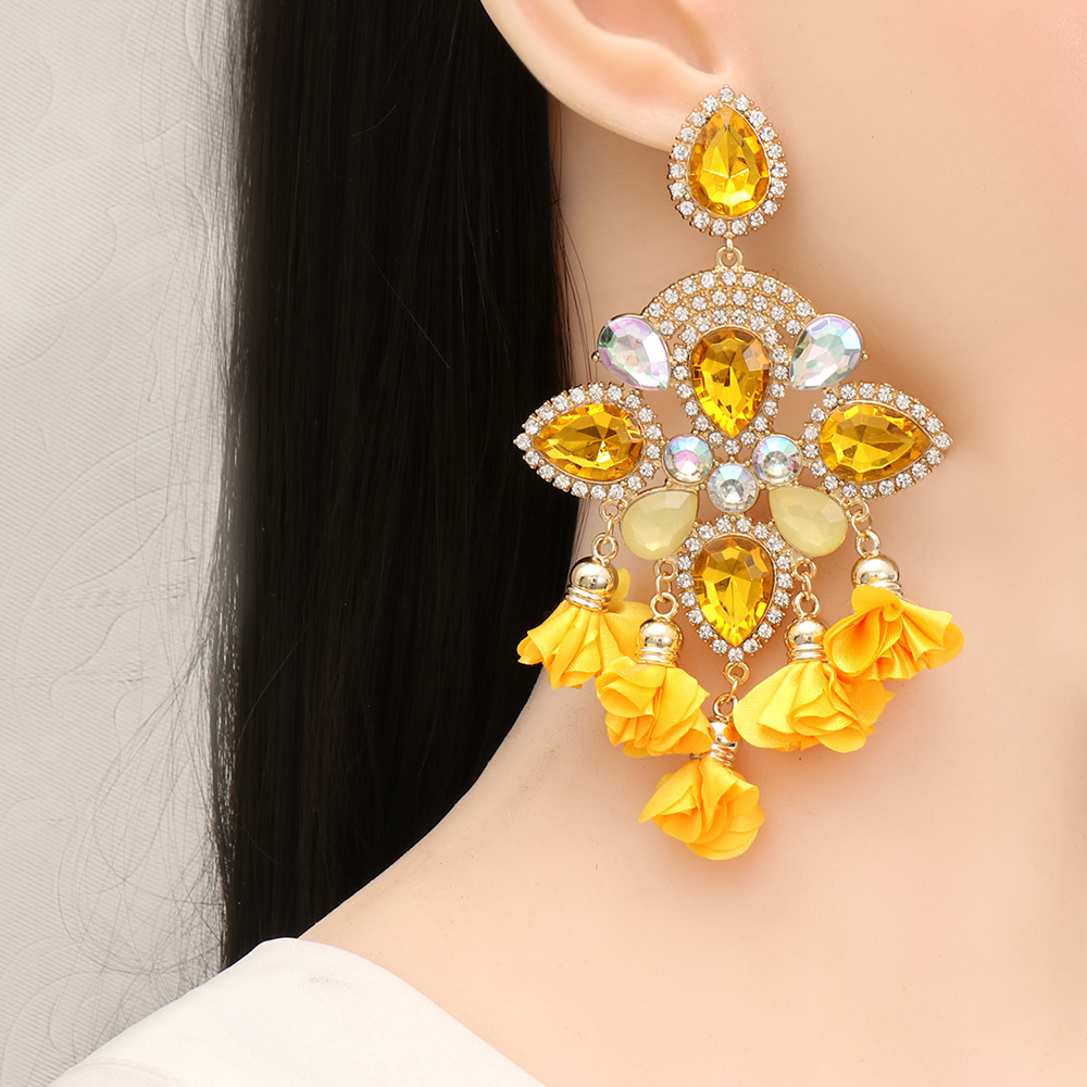 New Bohemian Color Diamond Flower Female Earrings Personality Accessories Wholesale display picture 5