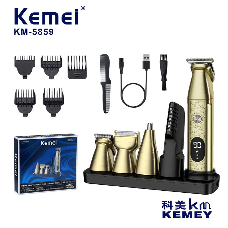 Cortadora de pelo eléctrica profesional Kemei KM-5859, juego de corte y afeitado multifuncional cinco en uno, recortadora de pelo y herramienta de aseo.