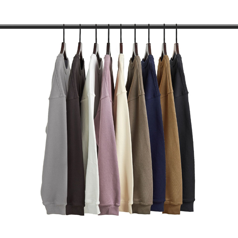 boy Spring And Autumn New Solid Color Crew Neck Sweatshirt For Men 380G Terry Cotton Trendy Loose Fit Men's Top Couple's_voghion.com