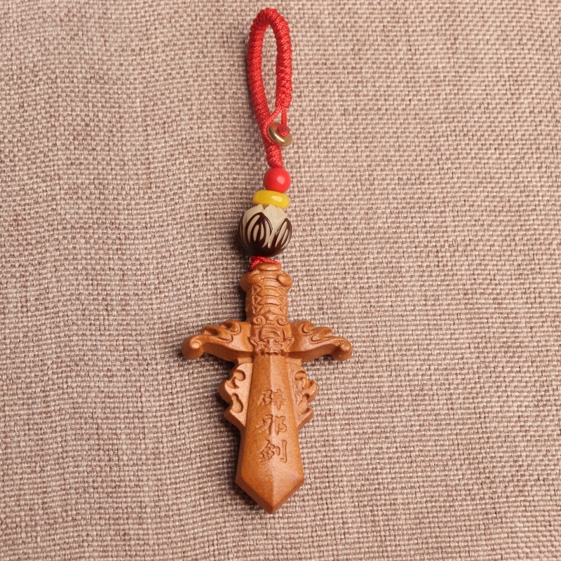 ピーチウッドソード辰砂銅貨キーホルダー木彫り手作りペンダントベビー妊婦ペンダント木製工芸品キーホルダー|undefined