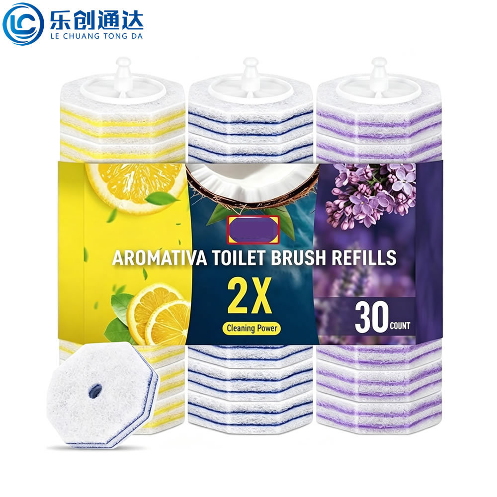 Lechuang Disposable Toilet Brush Replacement Heads, 100-Pack, Comes with Cleaning Agent, Brush Heads Universally Compatible with Clorox