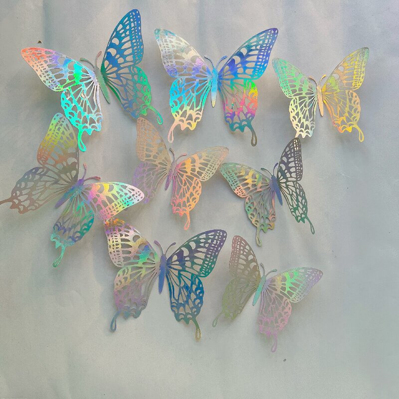 Colorful Butterfly Series Decorative Wall Stickers Cut Out Butterfly DIY Pearlescent Paper Simulated Butterfly Lk12 Ten Colors