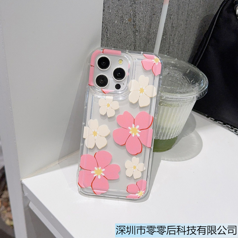 小清新粉蓝花朵苹果15手机壳iphone14promax软胶13/1211全包防摔