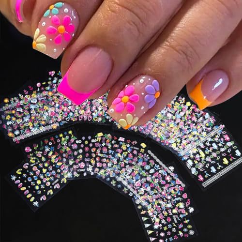 30Pcs Floral Nail Art Stickers 3D Self-Adhesive Cute Flower Nail Stickers Fruit Heart Shape Nail Art Decals
